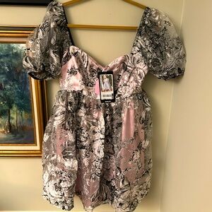 Dollskill Draped in Dawn Pink & Black Babydoll Dress Size L Large Sugar Thrills